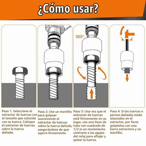 Vista 5 de Kit de extracción de bloqueo de rueda GIREORAN, juego de 6 piezas de removedor de tuerca de rueda con accionamiento de 1/2 pulgada, juego de llaves