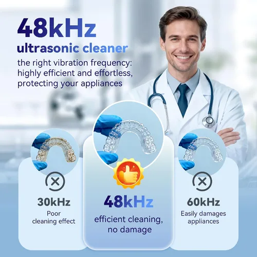 Vista 3 de Máquina limpiadora ultrasónica de retenedores de 48 kHz, cápsula de limpieza dental, limpiador ultrasónico de retenedores para dentaduras
