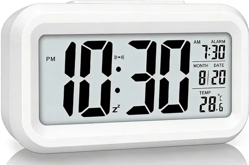 Vista 8 de Lesipee Reloj despertador digital, reloj para dormitorio, reloj de escritorio, funciona con pilas, reloj digital con luz nocturna inteligente