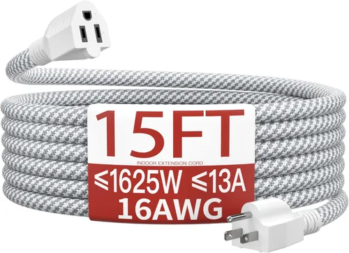 Vista 19 de Cable de extensión corto de 16/3 de 1 pie, cable de extensión negro flexible y duradero, cable de alimentación de 3 clavijas para interiores