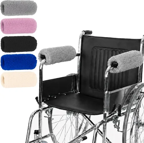 Vista 10 de Cubiertas para apoyabrazos de silla de ruedas Vive (par) - Almohadillas de espuma viscoelástica y piel de oveja para apoyabrazos de silla de ruedas