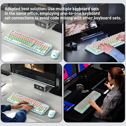 Vista 7 de FOPETT Juego de teclado y mouse inalámbricos de 2.4 GHz con botón de interruptor, teclado de tamaño completo, compatible