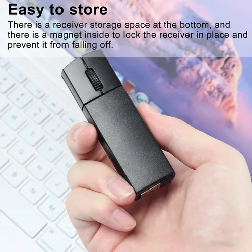 Vista 5 de Ratón Bluetooth inalámbrico, mini 3 modos (BT4.0/5.0+2.4G) Ratones de viaje recargables sin ruido con funda para mouse, 3 botones 1200 DPI Ratones