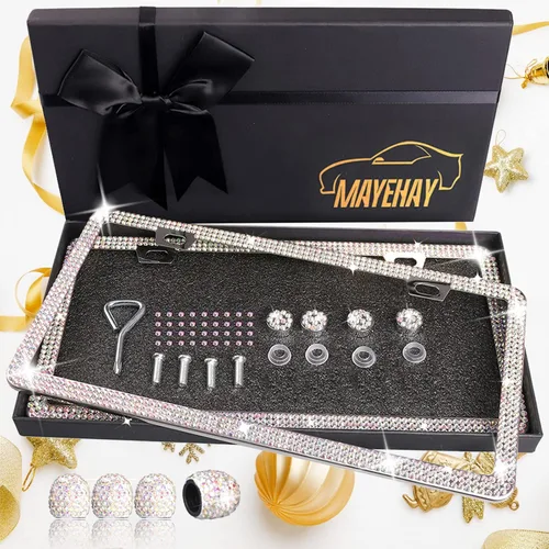 Vista 12 de Marcos de matrícula para mujer, 1 unidad, diamantes de imitación 1 paquete rosa (no caja de regalo)