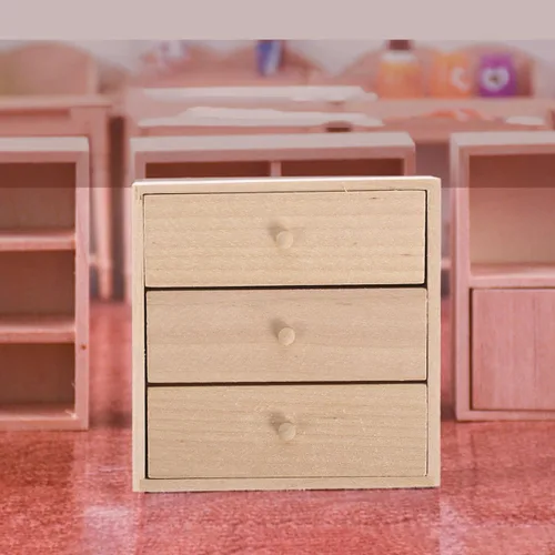 Vista 2 de Toyvian Mini gabinete de casa de muñecas, 1 12 escala, gabinete de almacenamiento en miniatura de madera con 3 cajones para casa de muñecas