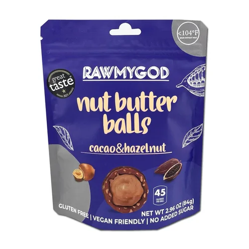 Vista 4 de RAWMYGOD Bolas de mantequilla de nuez, sin gluten, veganas, sin azúcar añadida, paquete de 4 bolsas, 7 bolas por bolsa resellable