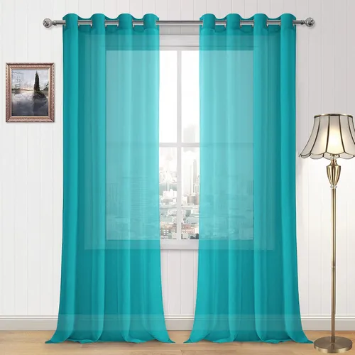 Vista 47 de DWCN Cortinas traslúcidas color verde frijol para sala de estar y dormitorio - Cortinas voile con aspecto de lino sintético con ojales en la parte