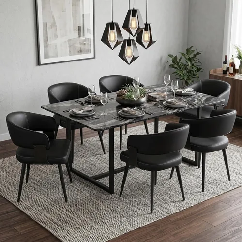 Vista 10 de Juego de 2 sillas de comedor, modernas sillas tapizadas para cocina y comedor con tela tejida transpirable, fáciles de montar y limpiar