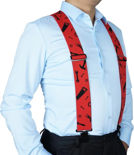 Vista 7 de KUNN Mens Suspenders X-Back 2 Inch Wide Elastic Suspender Heavy Duty Clips Work Suspenders