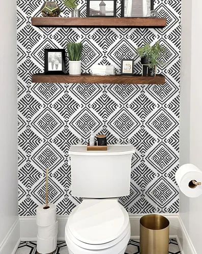Vista 6 de Papel Tapiz Adhesivo Removible Blanco y Negro Geométrico Boho Papel de Contacto para Gabinetes Moderno Autoadhesivo Removible Papel Tapiz Cocina