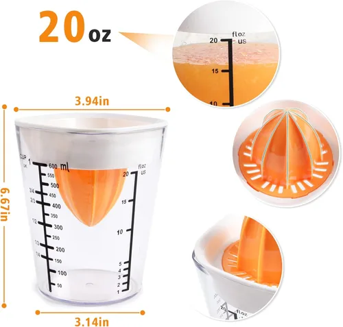 Vista 7 de Exprimidor manual, exprimidor de limón, exprimidor de cítricos con taza medidora de capacidad de 20 onzas, exprimidor de presión manual, para lima