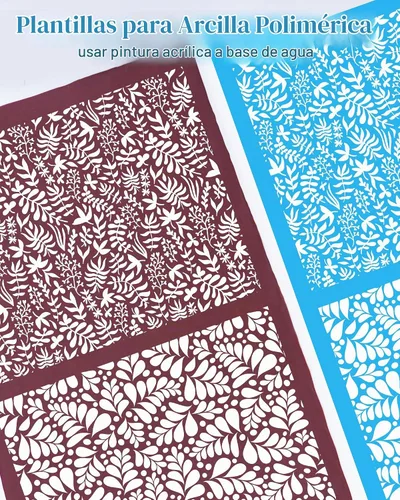 Vista 3 de Puocaon Pantalla de seda de arcilla botánica, 6 plantillas de pantalla de seda reutilizables para plantas para fabricación de joyas de arcilla