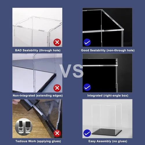 Vista 6 de SVENJBB vitrina acrílica, cajas de acrílico de cubo de 10 x 10 x 14 pulgadas para exhibición, vitrinas transparentes con base negra mate y tapa