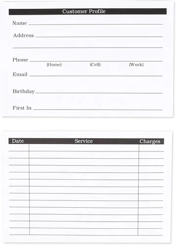 Vista 6 de Okuna Outpost Tarjetas de perfil de cliente – Suministros de oficina de salón para estilistas – Tarjetas de índice de contacto duraderas de 8.82