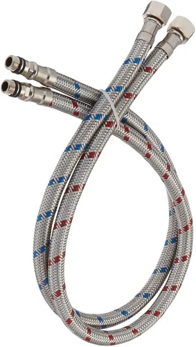 Vista 7 de Conector de grifo de 24 pulgadas de largo, 2 líneas de suministro de grifo, manguera de inodoro trenzada de acero inoxidable, rosca de compresión