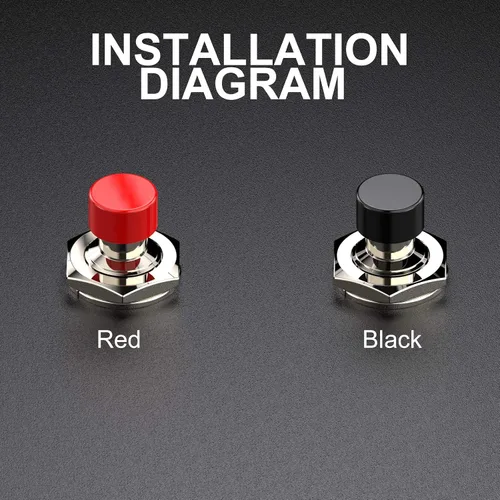 Vista 8 de Interruptor de botón momentáneo, 1A 250VAC SPST Mini interruptores de botón cerrado normal (NC) tapa negra y roja - 10 piezas