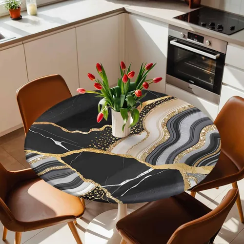 Vista 31 de Mantel ajustado para mesa redonda, mantel de otoño con hojas de otoño y calabaza de Acción de Gracias con borde elástico, mantel impermeable de Beige