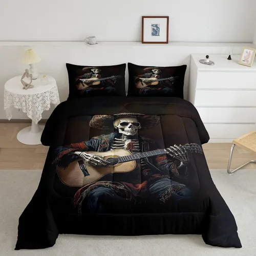 Vista 33 de Castle Fairy Juego de edredón de botas de vaquero, tamaño individual, juego de ropa de cama bohemio con guitarra musical para niños y niños