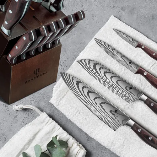 Vista 6 de Juego de cuchillos 16 piezas, cuchillo de cocina japonés con bloque