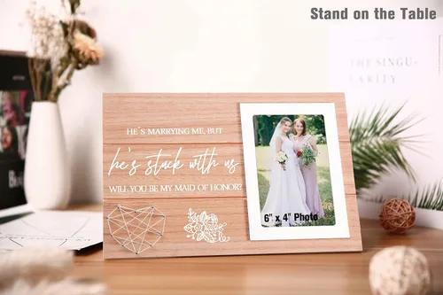 Vista 2 de Regalo de marco de fotos de boda para dama de honor de la novia, despedida de soltera, ducha nupcial para mejores amigas, hermana, mejor amiga - "Él