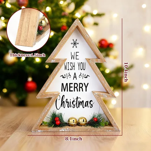 Vista 2 de Decoraciones de mesa de Navidad para el hogar, centro de mesa de árbol de Navidad, decoración interior de madera, árboles de Navidad rústicos