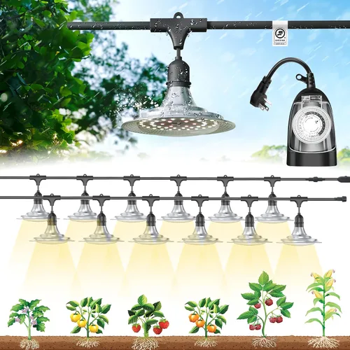 Vista 12 de Luces de Cultivo al Aire Libre con Temporizador, Luces de Crecimiento de Invernadero de Espectro Completo con Temporizador para Plantas al Aire