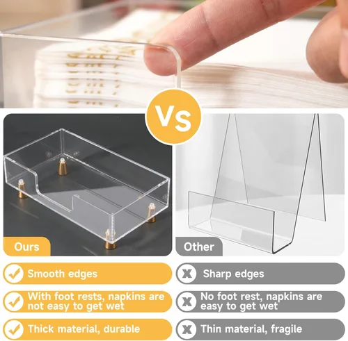 Vista 6 de LUVCOSY - Servilletero acrílico con pies, toallero acrílico para invitados, bandeja de almacenamiento de toallas de mano transparente, diseño único