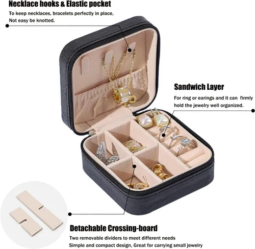 Vista 2 de MODENGKONGJIAN Mini estuche de viaje de joyería caja organizadora de joyas de viaje de piel sintética pequeño soporte portátil de almacenamiento