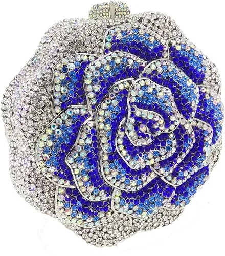 Vista 6 de Boutique De FGG Bolso de mano de cristal rosa para mujer, bolso de noche con flores, para boda, fiesta, graduación, novia, con diamantes