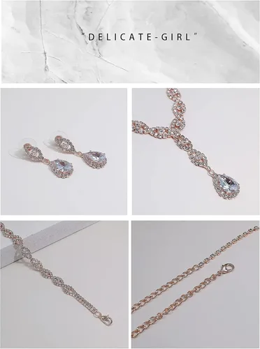 Vista 8 de UDYLGOON Juego de aretes de cristal con diamantes de imitación para dama de honor, novia, boda, baile de graduación, Metal, cristal Circonita cúbica