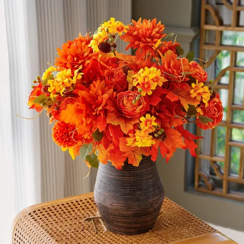 Vista 3 de Anna's Whimsy 2 flores artificiales de otoño, plantas artificiales de interior, decoración de otoño, ramo de flores de seda para decoración