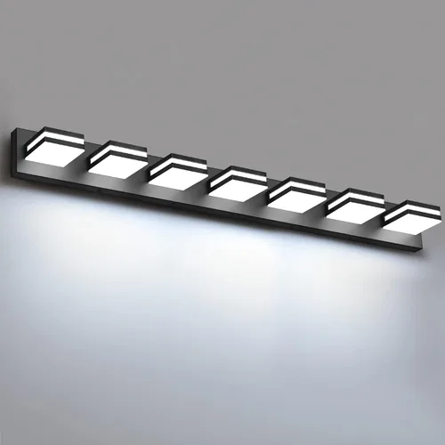 Vista 29 de IZORRO Luces LED modernas para baño (8 luces, regulables), iluminación de pared acrílica blanca mate, luces de tocador para baño sobre espejo, 6000