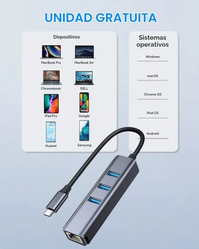 Vista 5 de Adaptador USB C a Ethernet, adaptador de red LAN Gigabit Ethernet Ethernet Vilcome RJ45 a USB C, Thunderbolt 3/Tipo-C, compatible con MacBook Pro