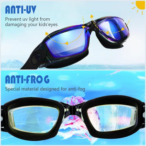 Vista 5 de Paquete de 8 gafas de natación para niños de 6 a 14 años, antiniebla, UV, para piscina de agua, sin fugas, para niños, niñas, adolescentes