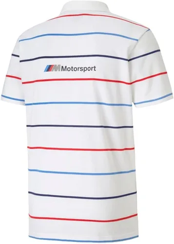 Vista 4 de PUMA Mens BMW M Camisa de manga corta a rayas Casual Polo - Blanco