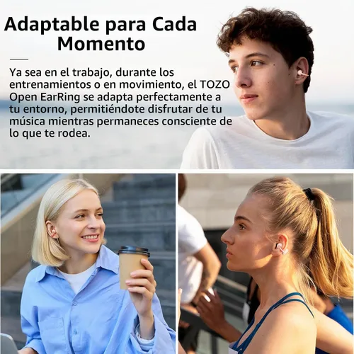 Vista 2 de TOZO OpenEarRing - Auriculares inalámbricos con clip abierto de 40 horas con Bluetooth 5.4 con diseño de pantalla digital inteligente, aptos