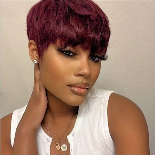 Vista 3 de Peluca de cabello humano con onda de dedo negro, peluca de encaje frontal de 4 pulgadas, peluca corta de Pixie para mujeres, peluca brasileña