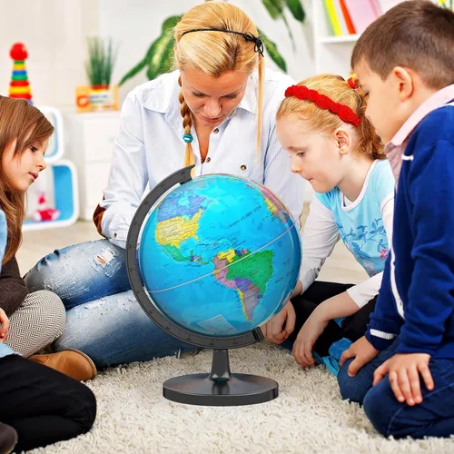 Vista 9 de Globo de 33 cm para niños y adultos, globo mundial interactivo para niños con base estable de metal pesado, superficie HD impermeable y escribible