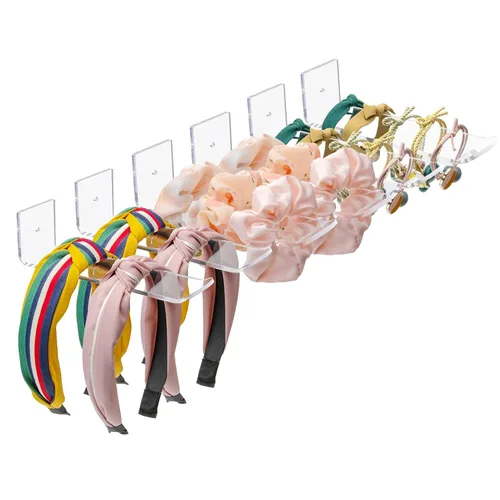Vista 9 de Soporte para diadema de acrílico para pared, paquete de 3 unidades, organizador transparente para colgar diademas para niñas y mujeres