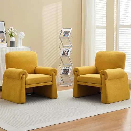 Vista 9 de Silla decorativa de gran tamaño, cómodas sillas de sala de estar, sofá individual con cojín grueso y reposabrazos, sillón tapizado para sala de Beige