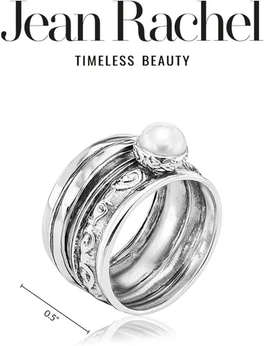 Vista 5 de 925 Sterling Silver14K Gold Plated Silver Spinner Ring Unisex, Bold Hammered BeadedFreshwater Pearl Floral Etched and Hammered, Oxidized