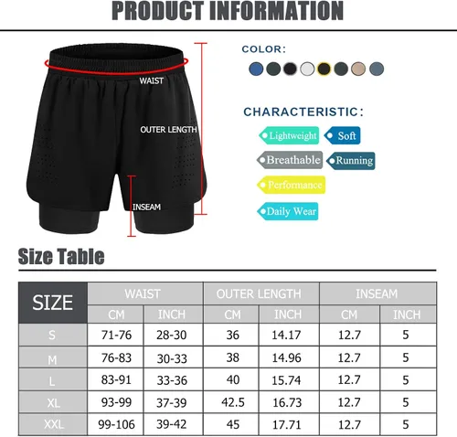 Vista 7 de Gesean Pantalones cortos de entrenamiento 2 en 1 para hombre, 5 pulgadas, ligeros, para gimnasio, entrenamiento, deporte, con bolsillos para teléfono