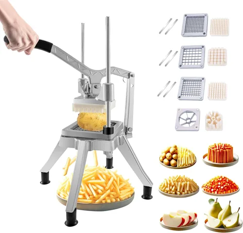 Vista 11 de Picador comercial de verduras y cortador de papas fritas de acero inoxidable, cortador de verduras de acero inoxidable, tamaños de cuchillas de 1/4