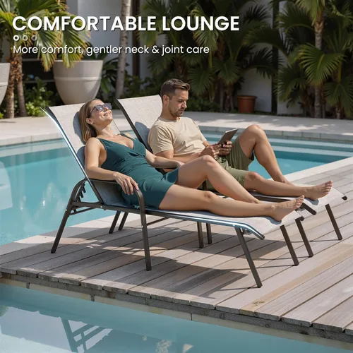 Vista 7 de Juego de 2 sillas de piscina para exteriores, con reposabrazos (beige)