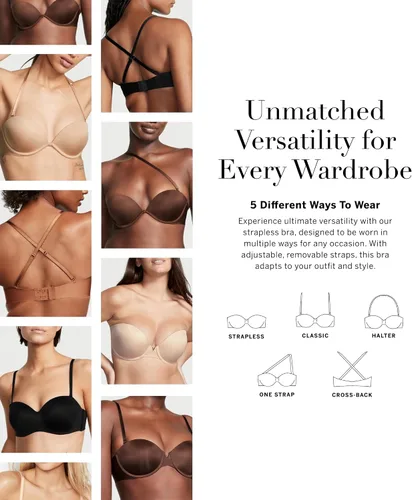 Vista 5 de Victoria's Secret Brasier push-up sin tirantes con escote profundo, ilusiones sexys, sujetadores para mujer (32A-38DDD)