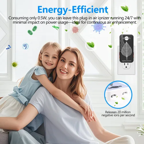 Vista 4 de Ionizadores de aire para el hogar, generador de iones negativos enchufables ultrafinos sin filtro, luz ámbar plegable para enchufar y tenue, iones