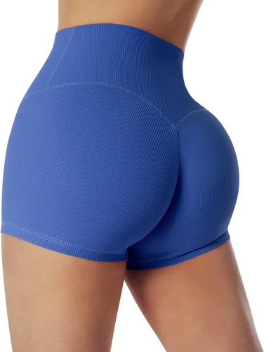 Vista 3 de MOOSLOVER Pantalones cortos de ciclismo acanalados sin costuras para mujer, con levantamiento de glúteos, cintura alta