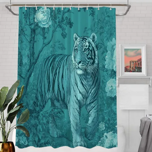 Vista 41 de Batmerry Maritime Nautical Hookless Shower Curtain with Snap in Liner Set, Anchors Ship Wheel Bath Curtain Magnetic Hem Quick-Drying Waterproof