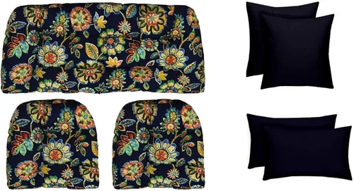 Vista 10 de RSH DECOR Juego de 7 piezas de mimbre copetudo para interiores y exteriores, sofá biplaza, cojines cuadrados y lumbares, hecho de telas aztecas
