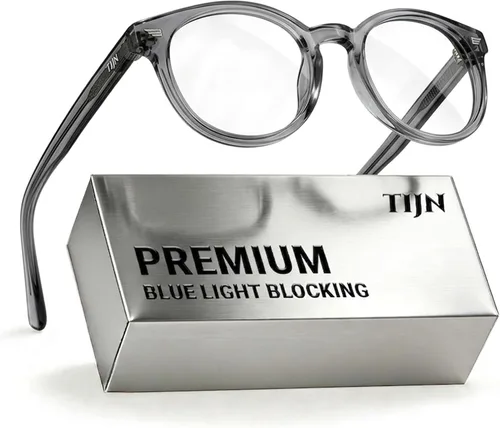 Vista 19 de TIJN Gafas de bloqueo de luz azul para hombres y mujeres, gafas de montura redonda gruesa vintage